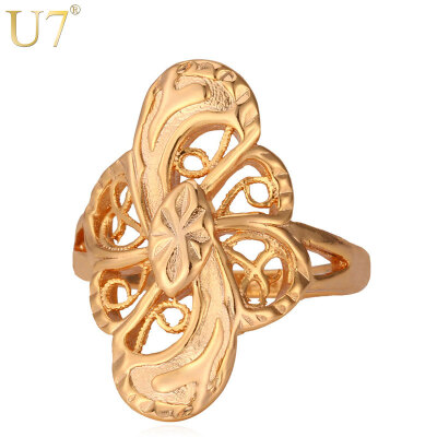 

Vintage Pattern Ring 2015 New Stamp '18K' Real Gold Plated Fashion Jewelry Wholesale Trendy Geometric Band Party Ring Women