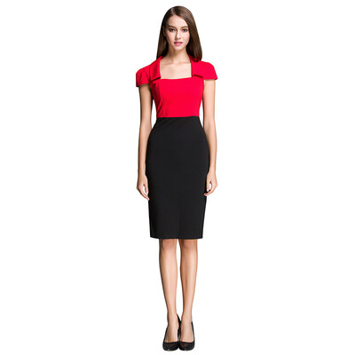 

POPBASIC Women's Vintage Contrast Pencil Slim Bodycon Office Dress