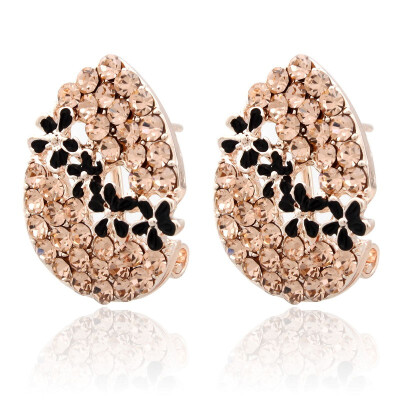 

Womens Mini Shine Rhinestone Exquisite Ear Studs Earring Cute European Hot DROP BLACK FLOWER