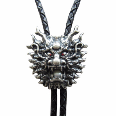 

Original Vintage Silver Plated Real White Pearl Dragon Bolo Tie Leather Necklace