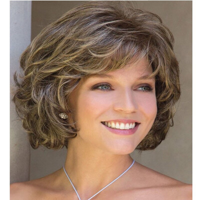 

QianBaiHui Short Kinky Curly Wigs for Women Mixed Color Wigs with Bangs Fluffy Wavy Hair Heat Resistant Synthetic Hair Wigs