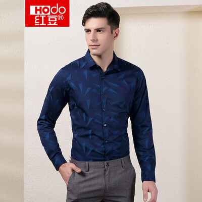 

Red Bean Hodo Mens Long Sleeve Shirt Mens Business Casual Small Square Jacquard Fabric Mens Long Sleeve Shirt G1 Green 185100B