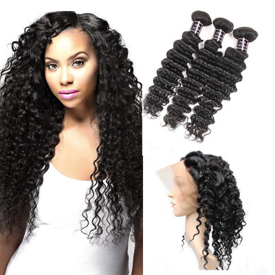 

Ishow 3 Bundles 7APeruvian Hair Deep Wave With 360 Lace Frontal Closure With Baby Hair 100 Human Hair Bundles