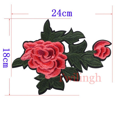 

1 Piece Big Flower Patches Iron on 3D Embroidered Sequined Patch Red Rose Applique Sew On DIY Patch Accessories Clothes Patches