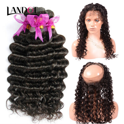 

8A 360 Lace Frontal Closure With 3 Bundles Peruvian Virgin Human Hair Weave Deep Wave Curly 4Pcs Lot Natural Black Hair Extensions