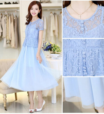 

New Womens Sexy Elegant Style Lace Tops Long Dress Ladies Party Evening Dress