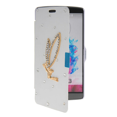 

MOONCASE Bling Rhinestone Crystal Ultre Slim Leather Side Flip Wallet Shell Back ЧЕХОЛ ДЛЯ LG G3 White