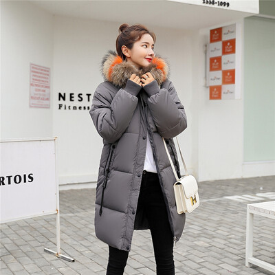 

Womens Hooded Fur Collar Down Cotton Coat Female Long Cotton Jacket Fashion Down Cotton Jacket 2018 Winter New Arrival