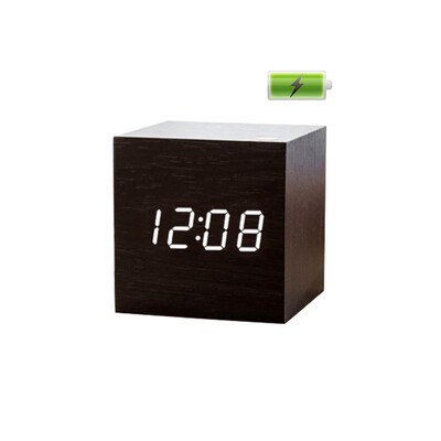 

Wood Voice Control LED Digital Alarm Clock With Storage Battery calendar USBBlack