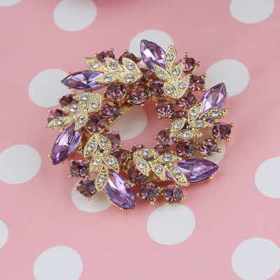 

Round Rhinestone Crystal Gold Wedding Bridal Bouquet Floral Flower Brooch Pin PURPLE