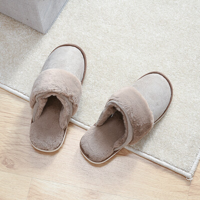 

Baicaoyuan couple autumn&winter cotton slippers thickening fur indoor slippers home warm cotton slippers men khaki 41-42