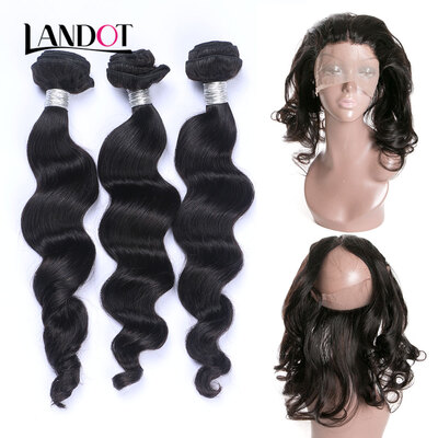 

8A 360 Lace Frontal Closure With 3 Bundles Brazilian Virgin Human Hair Weaves Loose Wave Curly 4 pcs Natural Black Hair Extensions