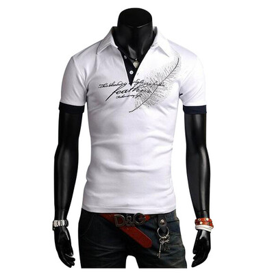 

Zogaa Men's Polo Shirt Feather Printing Slim Lapel