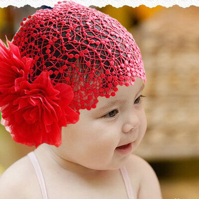 

Toddlers Girls Kids Lace Hat Big Flowers Hat Sewing Baby Cap Hats Headband 2 Colors