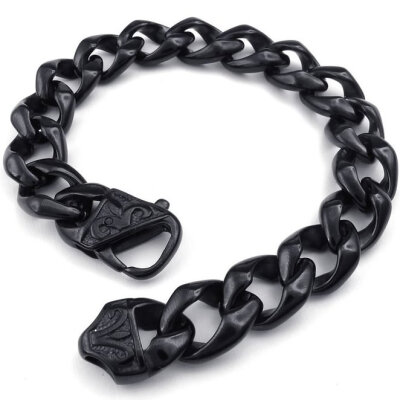 

Hpolw Mens Stainless Steel Bracelet, Wide Heavy Biker Links, Black