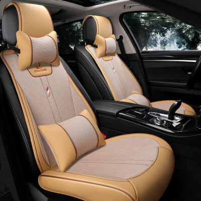 

Jody car seat four seasons GM car seat cover small waist leather imitation linen seat cushion luxury beige