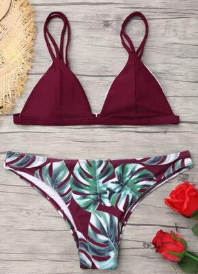 

Fashion Women Sexy Bikini Leaf Printed Two Piece Bikini Summer Beach Swimsuit Bathing Suit Swimwear