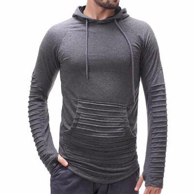 

Mens SpringAutumn New Fashion Solid Color Pleated Design Long Sleeved Hooded Sweatshirts