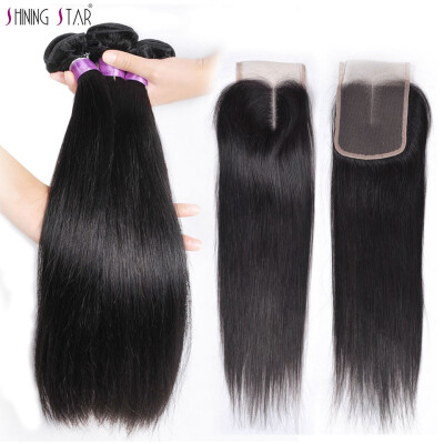 

Shining Star Straight Hair Bundles With Closure Natural Color Thick 3 Brazilian Hair Weave Bundles With Closure Virgin Human hair