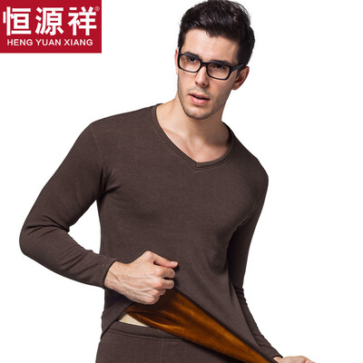 

Hengyuanxiang thermal underwear men&women thickening plus velvet cashmere V-neck Slim breathable thick autumn clothing long pants middle-aged fashion cotton warm pants suit male coffee V-neck 180 XXL
