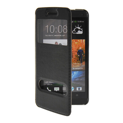 

MOONCASE View Window Leather Side Flip Pouch Stand Shell Back ЧЕХОЛ ДЛЯ HTC One M7 Black