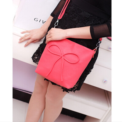 

Bow Handbag Tote Brief Leather Women's Shoulder Bag Candy Color Designer Bucket