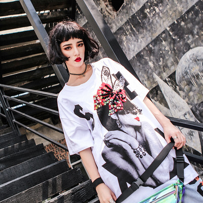 

T-shirt Womens Summer 2018 Street Hip-hop Fashion Printing T-shirt Women Long Loose Plus Size T Shirt
