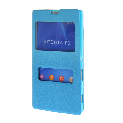 

MOONCASE Side Flip Hard board Slim Leather Bracket Window Case Cover for Sony Xperia T3 Blue