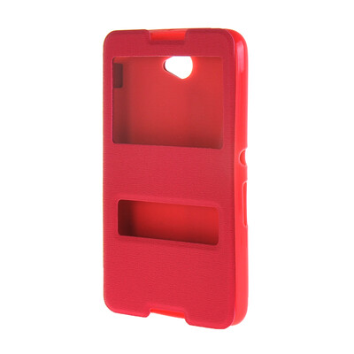 

MOONCASE Side Flip Hard board Slim Leather Bracket Window Case Cover for Sony Xperia E4 Hot pink