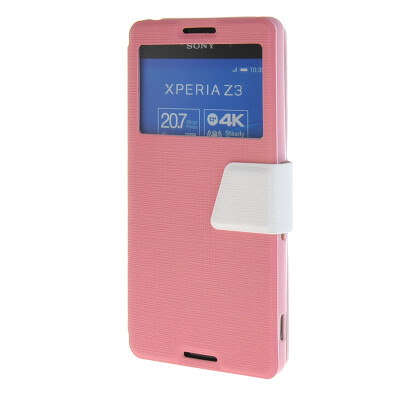 

MOONCASE Xperia Z4 , Slim Window Design Leather Side Flip Bracket ЧЕХОЛ ДЛЯ Sony Xperia Z4 Pink White