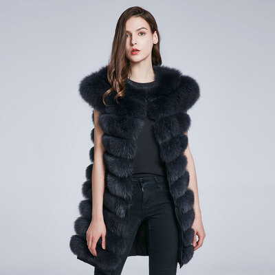 

Womens Winter Fox Fur Coat Natural Fur vest Womens Real Fur Vest Furry Fox Fur Collar Tilt Stripe Warmth Fashion 2018 New