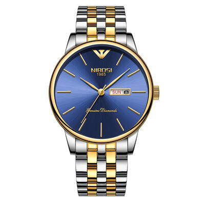 

Korean version of the gold double calendar solid steel belt watch butterfly snap depth waterproof mens watch