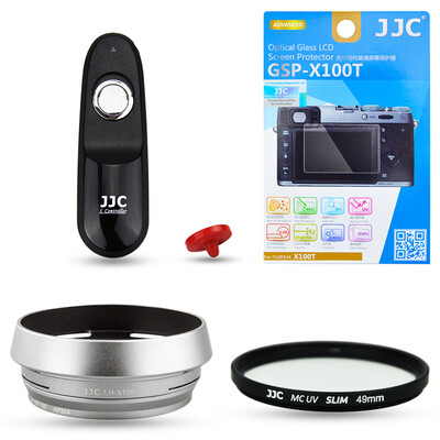 

JJC FM1E Fuji X100T X100F camera accessories set tempered glass film hood with 49mm adapter ring UV filter electronic shutter line dust shutter button