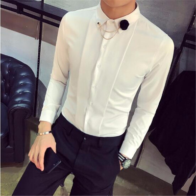 

High Quality Tuxedo Shirt Men Slim Fit Long Sleeve Solid Social Party Dress Shirts Night Club Casual Blouses Homme Hot Sale 2XL