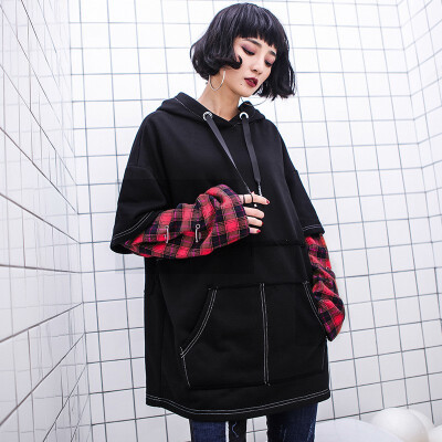 

2018 Spring Fashion Tide Long Sleeves Hooded Fake Two Piece Large Size Loose Women Hoodies Sweatshirts