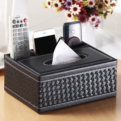 

Yapi Shi leather square multi-purpose tissue box tray creative home napkins pumping box desktop coffee table remote control storage box black grid