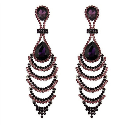 

Idealway New Fashion 4 Colors Clear Black Blue Purple Rhinestone Crystal Weddings Bridal Long Drop Earrings