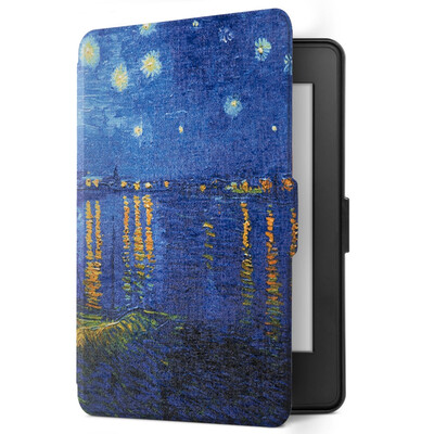 

Natusun K5-08 Адаптация Kindle 958 Case / Case Kindle Paperwhite 1/2/3 Электрическая бумажная книга Спальный кожаный чехол Van Gogh - Звездная ночь