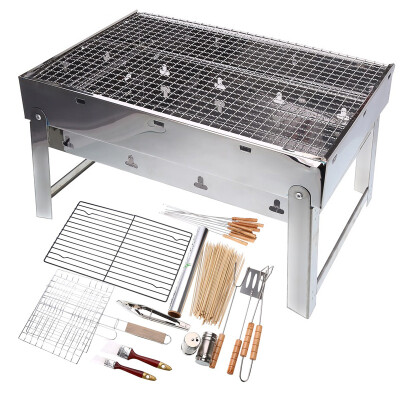 

Jia Chi portable thickening barbecue stove outdoor home stainless steel folding barbecue grill medium charcoal grill stove ten sets JC-05B