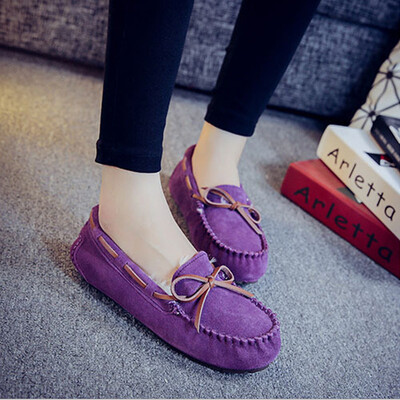 

Genuine Leather winter women loafers Wool inside flat suede shoes woman flats