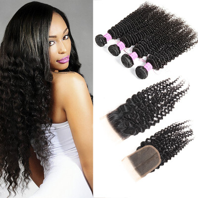 

Glary Peruvian Hair Bundles with Closure Kinky Curly Weaves 100 Unprocessed 8A Virgin Human Hair Wefts 4 Bundles Natural Color