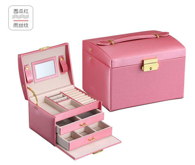 

Crocodile grain PU leather jewelry box three storey Double Drawer jewelry box Princess jewelry collection box
