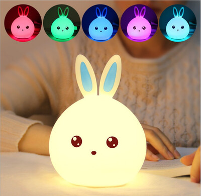 

Childrens cute rabbit silicone lamp usb charging led pat night light rabbit remote control bedroom Meng bear night light