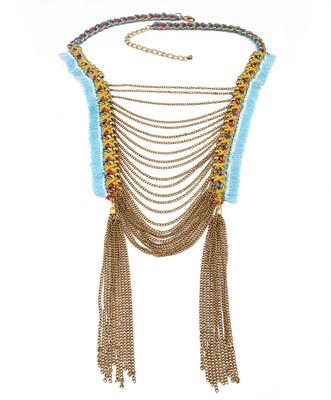 

Idealway Bohemian Weave Chain Handmade Big H Shape Multilayer Chain Tassel Thread Long Pendant Necklace Women Jewelry