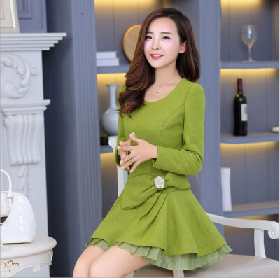 

Lovaru ™ 2015 new arrival women mini a-line dresses full sleeeves o-neck ruffles high quality fashion simple comfortable