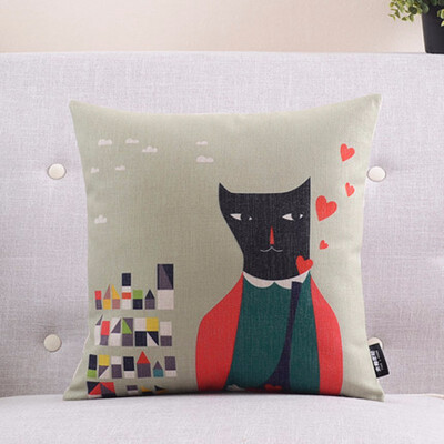 

Vintage Decorative Home Cotton Linen Pillow Case Cover Living Room Bed Chair Seat Waist Throw Cushion Lovely Cat Pillowcases