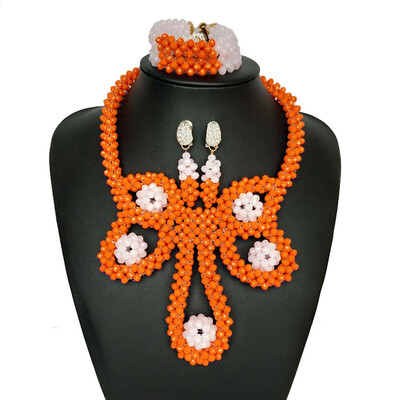 

New African Wedding Jewelry Sets Fashion Crystal Bridal Statement Necklace Nigerian Beads Jewelry Red Coral Jewelry Sets For Women