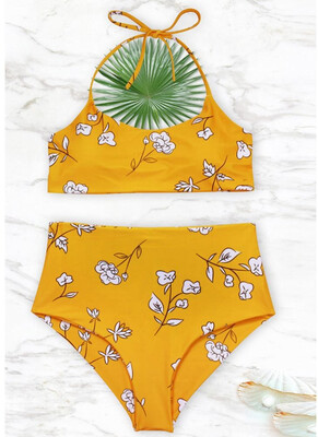 

2018 Women Swimwear Floral Print Halter Bandage Backless Swimsuit Beach Wear Bikini Set
