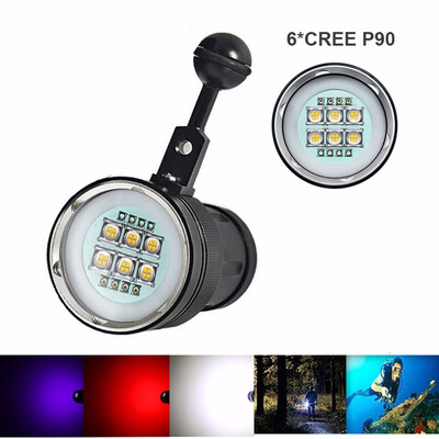 

LED diving tactical flashlight Underwater 100m waterproof 20000Lumens 6x XHP90 4xRed4x Purple photography Video fill light