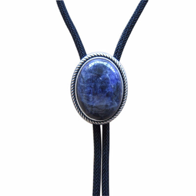 

New Original Nature Dark Blue Plessite Stone Oval Wedding Bolo Tie